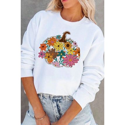 White Floral Pumpkin Custom Graphic Sweatshirt