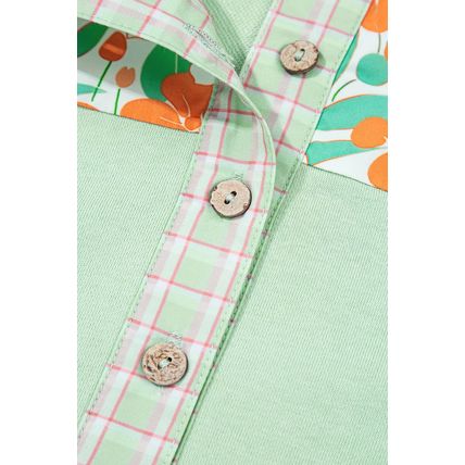 Clearly Aqua Lace Floral Patchwork Half Button Hooded Pullover