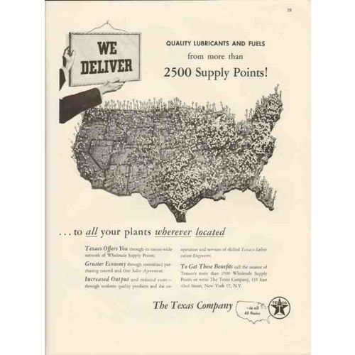 texas company 1947 texaco we deliver lubricants fuels vintage ad