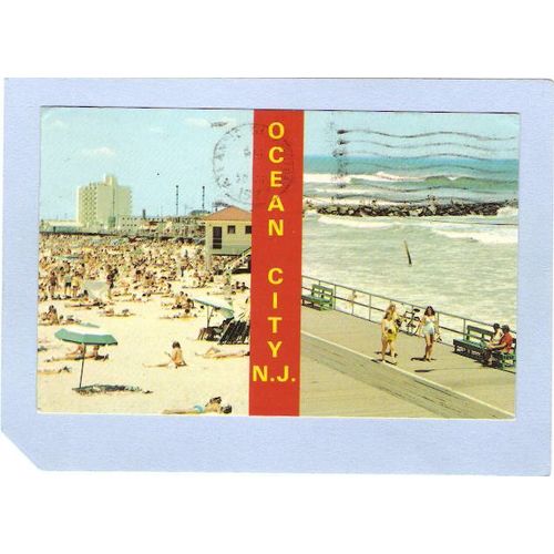New Jersey Ocean City Left View Famous Bathing BeachRight View Ocean & Boa~555