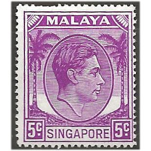 Singapore 1952 SG19a 5c Bright Purple Perf 17.5x18 Mounted Mint .. ..