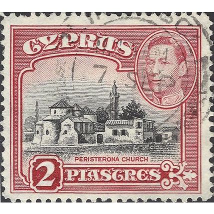 CYPRUS, King George VI, Church at Peristerona, red 1938, 2piastre, #2