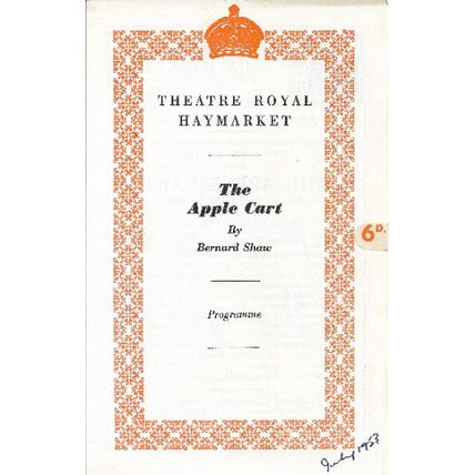 The Apple Cart by Bernard Shaw 1953 Theatre Programme - Noel Coward
