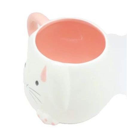 White Rabbit Mug with Pink Handle Ceramic 9.5 CM Not Microwave/Dishwasher Safe