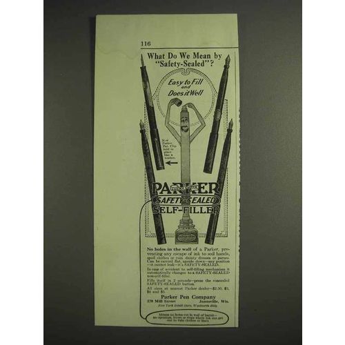 1917 Parker Fountain Pen Ad - Mean By Safety-Sealed