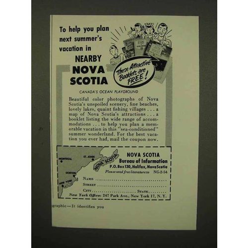 1954 Nova Scotia Canada Tourism Ad - Help You Plan
