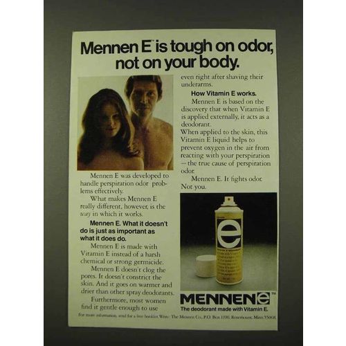 1973 Mennen E Deodorant Ad - Tough on Odor, Not Body