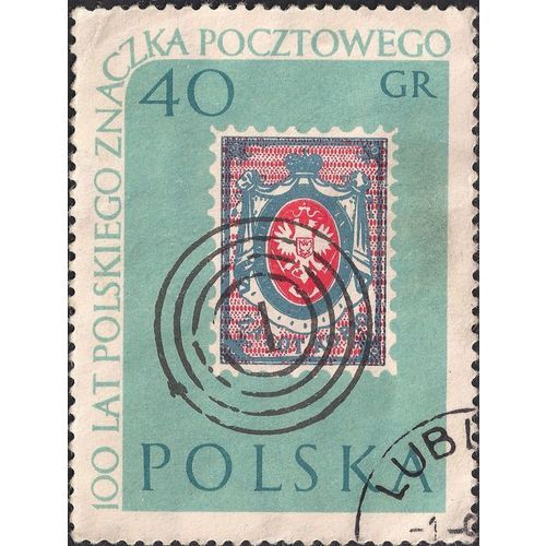 POLAND, 100 years of stamps, blue 1960, 40 Gr