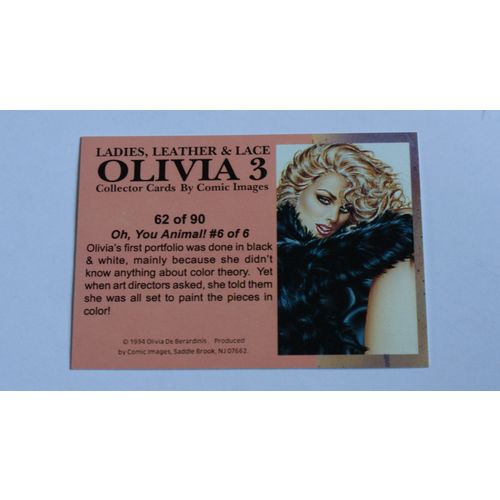 Olivia 3 Ladies, Leather & Lace Base trading card # 62 (A) 1994, Comic Images