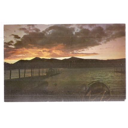 SUNSET, DERWENTWATER. KESWICK used vintage postcard 1966 postmark =