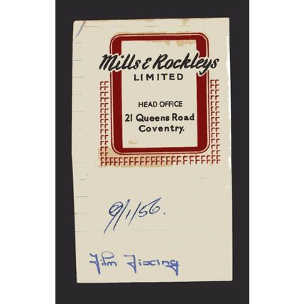 1956 Mills & Rockleys Coventry Water-Slip transfer label