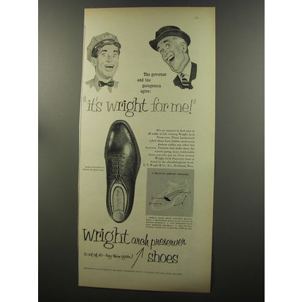 1953 Wright Shoes Ad - The governor and the garageman agree: It's wright for me