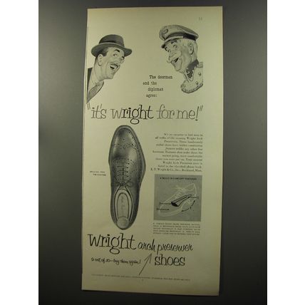 1953 Wright Shoes Ad - The doorman and the diplomat agree: It's wright for me