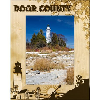 Door County Wisconsin Laser Engraved Wood Picture Frame Portrait (3 x 5)