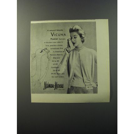 1953 Neiman Marcus Sweaters Ad - A natural blonde Vicuna