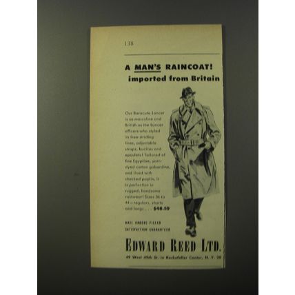 1953 Edward Reed Baracuta Lancer Raincoat Advertisement - A man's raincoat!