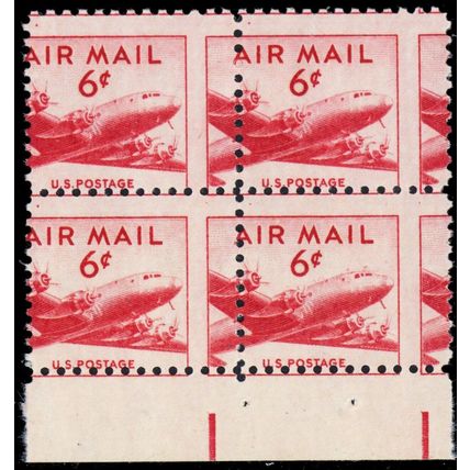 C39, Mint NH 6¢ RARE Airmail Misperf Freak Error Block of Four .. Stuart Katz