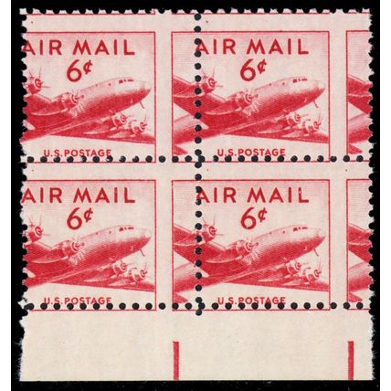 C39, Mint NH 6¢ RARE Airmail Misperf Freak Error Block of Four - Stuart Katz