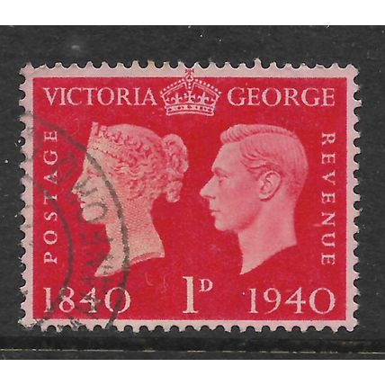 GREAT BRITAIN 1940 QUEEN VICTORIA & GEORGE VI 1d SCARLET SG480 F/USED#2
