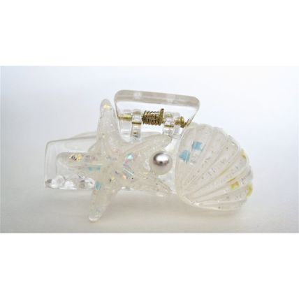 Small blue or white shell and starfish hair claw clip for fine, thin hair