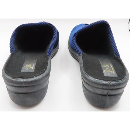 Ladies Mules Slippers Blue with Gold Trim & Flower Detail Wedge Heel Size 4