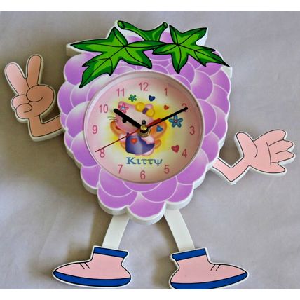 Novelty, Berry Shaped, Wall Clock Decorated with a Kitty