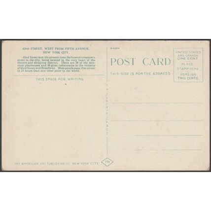 42nd Street, West from Fifth Avenue, New York, c.1910 - American Art Postcard