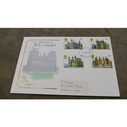 Cotswold 1978 FDC GB Cover - Wells Cathedral 800th Anniversary - Leicester frank