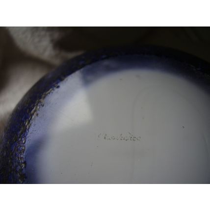 Vintage Pasabahce Cobalt Blue Volcanic Textured Vase Cased Glass Layered Bowl