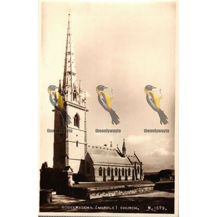 Bodelwyddan (Marble) Church, Wales, Valentines RP Postcard, 1920s