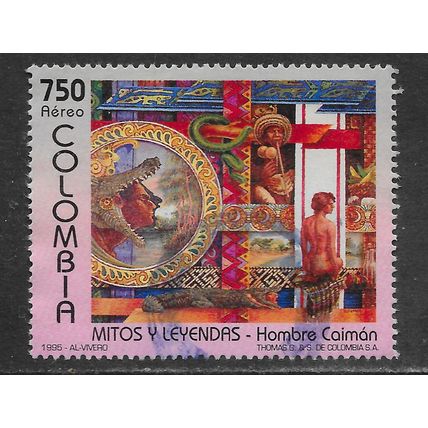COLOMBIA 1995 MYTHS LEGENDS CAIMAN ALLIGATOR MAN WOMAN BATHE SPY AIR AIRMAIL