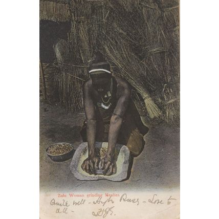 Zulu Woman Grinding Mealies Cookery Antique African Postcard