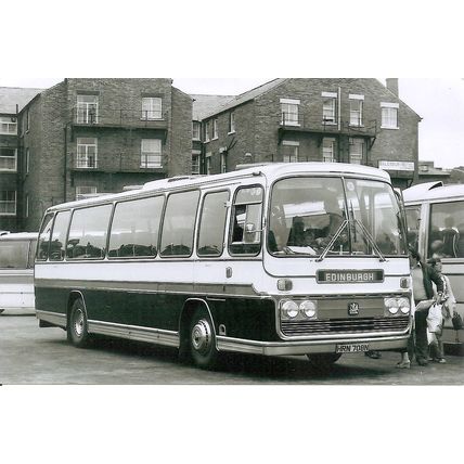 Black & White Photograph of Blue Line Coaches of Blackpool - HRN 708N