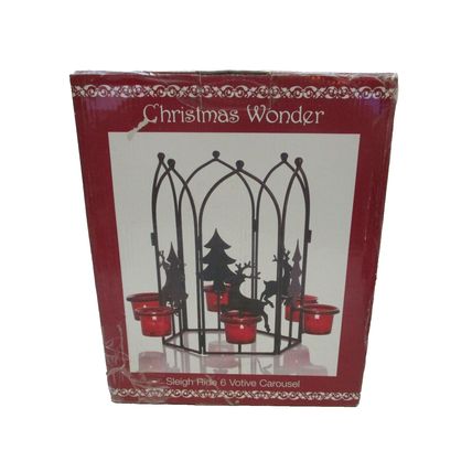 Vintage Christmas Wonder Sleigh Ride 6 Votive Carousel Glass Candle Holders