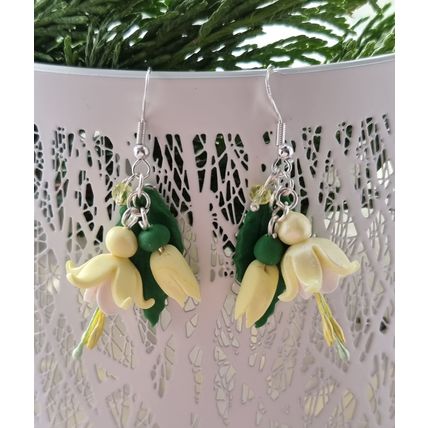 Lemon Fuchsia flower earrings handmade polymer clay summer jewellery