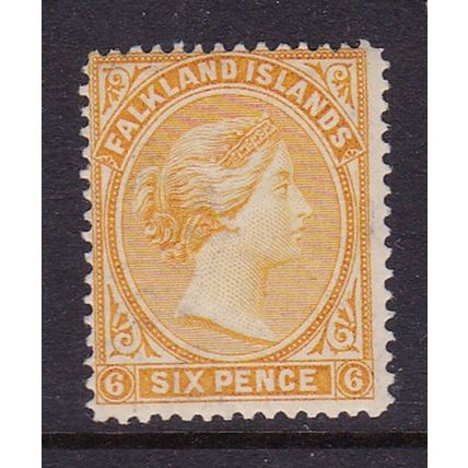 FALKLAND ISLAND 1896 QV 6d WMK CROWN CA MINT LIGHTLY HINGED SG34