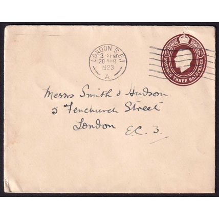 Great Britain KGV 1923 1 1/2d Brown Cover Embossed Postal Stationery Fine Used