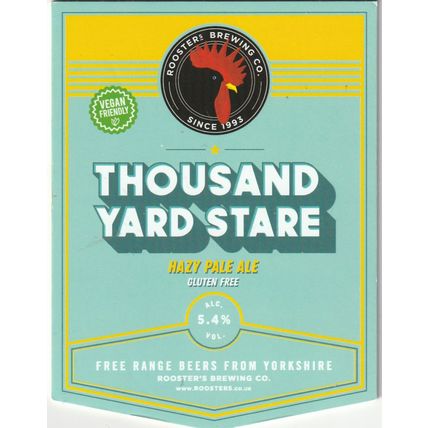 UNUSED PUMP CLIP FRONT - ROOSTER BREWING CO - THOUSAND YARD STARE HAZY PALE ALE