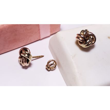 Estate 3/8" wide 14Kt Rose and Yellow Gold Love Knot Screw Back Earrings #22481