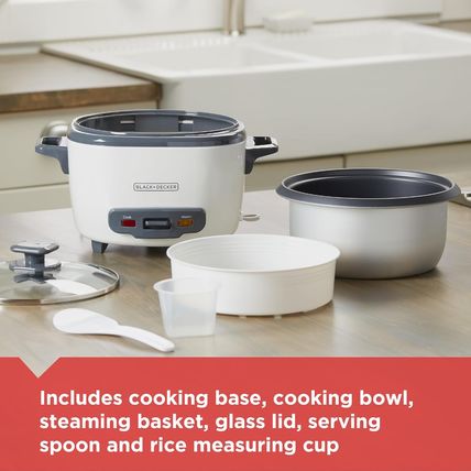 BLACK+DECKER Rice Cooker 28 Cups Cooked (14 Cups Uncooked) with Steaming Basket,