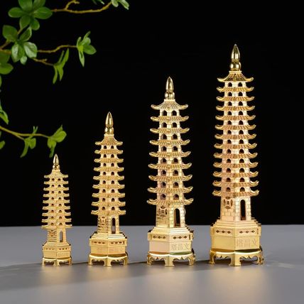 BRABUD 5.1'' Alloy Fengshui 9 Level Pagoda Wenchang Tower Statue Protection Busi