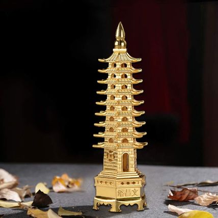 BRABUD 5.1'' Alloy Fengshui 9 Level Pagoda Wenchang Tower Statue Protection Busi