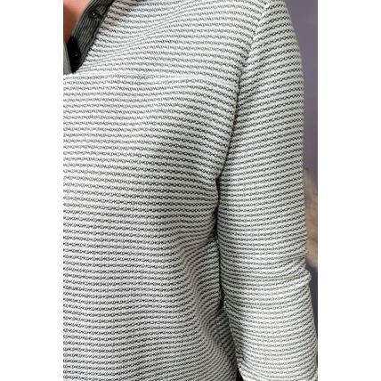 Green Striped Contrasting Trim Plus Size Henley Pullover