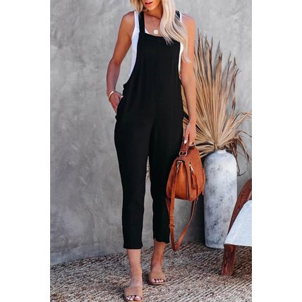 Black Adjustable Buckle Straps Cropped Jumpsuit