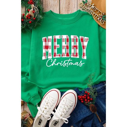 Dark Green Merry Christmas Heat Transfer Graphic Sweatshirt