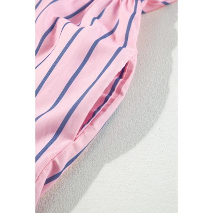 Pink Stripe Ruffled Hem Button-up Collared Shirt Mini Dress