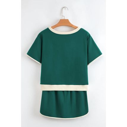 Evergreen Colorblock Edge Drop Shoulder T Shirt and Skort 2Pcs Set