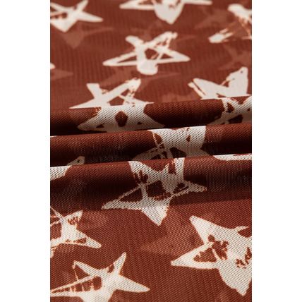 Red Mesh Star Print Mock Neck Sheath Long Sleeve Top