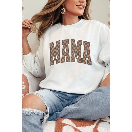 White Checkerboard MAMA Graphic Drop Shoulder Sweatshirt