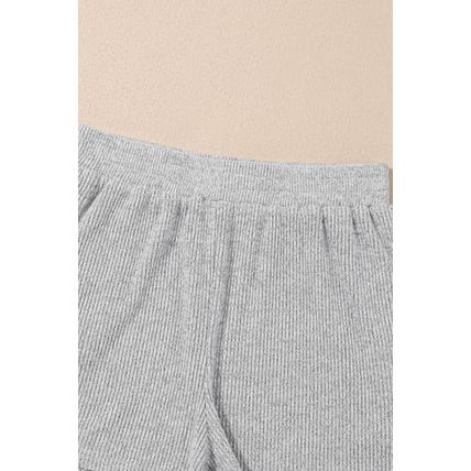 Light Grey 3 Pieces Rib Crop Camisole Matching Shorts Lounge Set with Cardigan